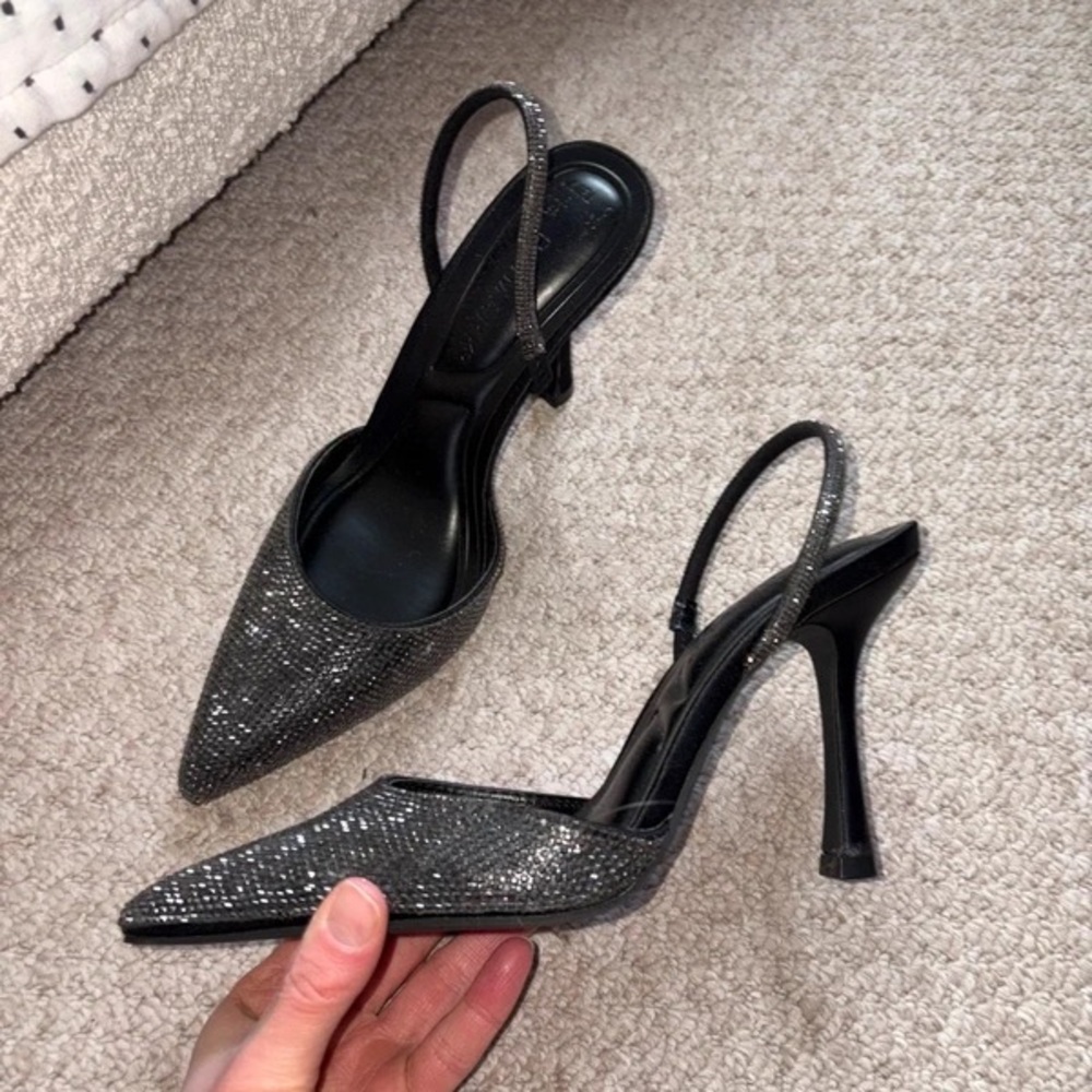 Sparkling Black Slingback Heels